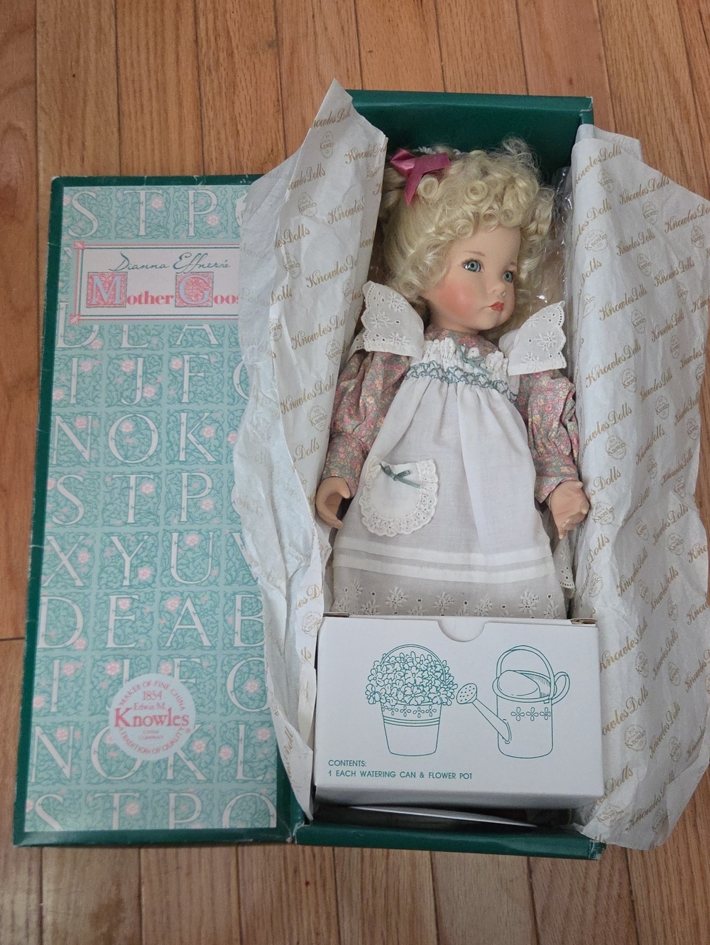 Mother Goose Blonde Curly Hair Doll in White Dress